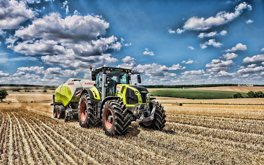 Claas Axion 870, R, harvesting hay, 2019 tractors, agricultural machinery, tractor in field, agriculture, harvest, Claas with resolution 3840x2400. High Quality HD wallpaper