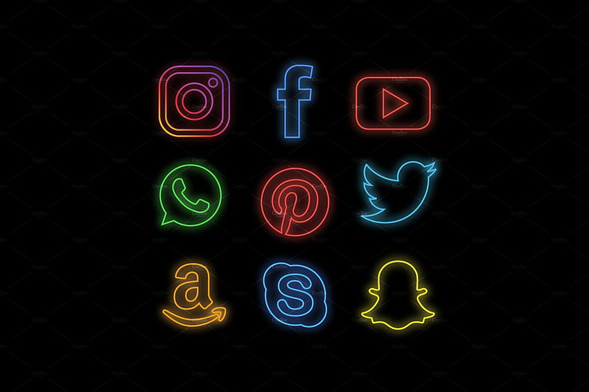 Ikon Media Sosial Neon, logo media sosial Wallpaper HD