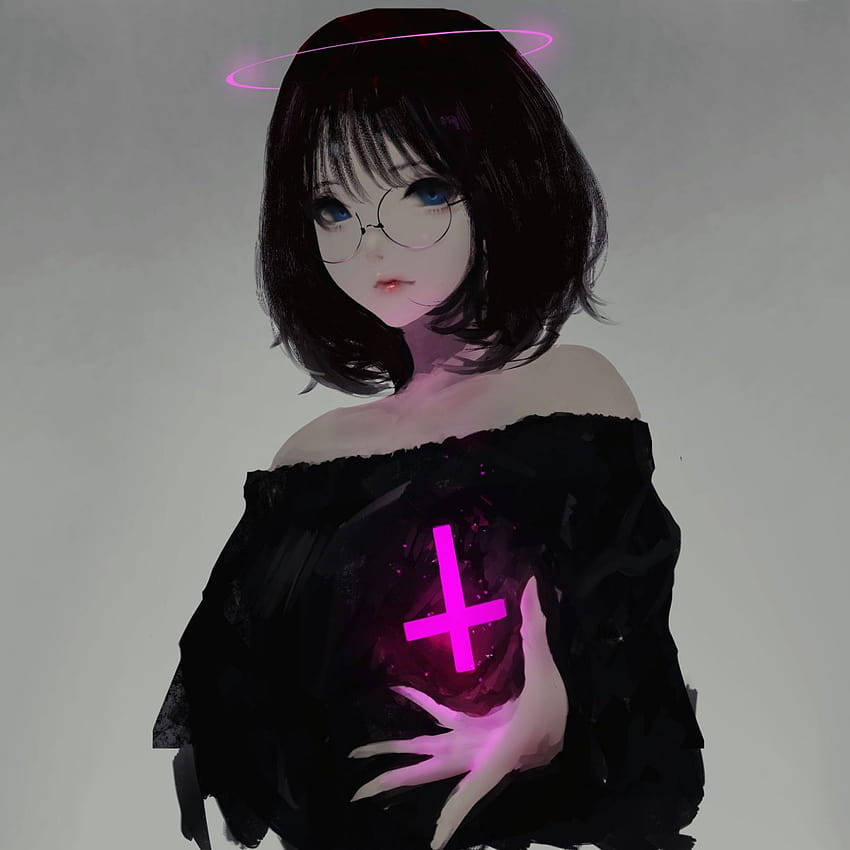 garota anime, original, personagem, vestido preto, óculos, plano de fundo, 3b163e Papel de parede de celular HD