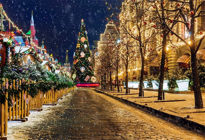 vlacademy Home & Garden Backgrounds YEELE Christmas City Night Backdrop 12x8ft Christmas Eve Red Square in Moscow graphy Backgrounds Xmas New Year Party Decor Artistic Portrait Booth hoot Props Digital HD wallpaper