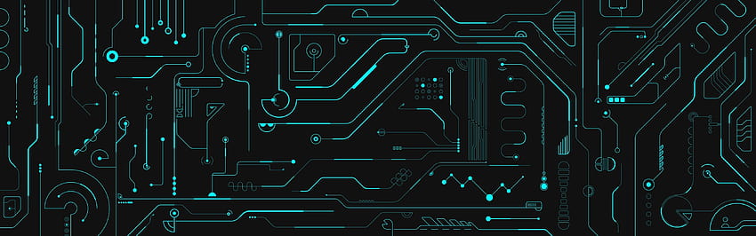 : black, digital art, space, minimalism, green, graphic design, pattern, technology, multiple display, circuits, line, graphics, 3840x1200 px, computer , font, electrical network, visual effects 3840x1200, black graphics HD wallpaper