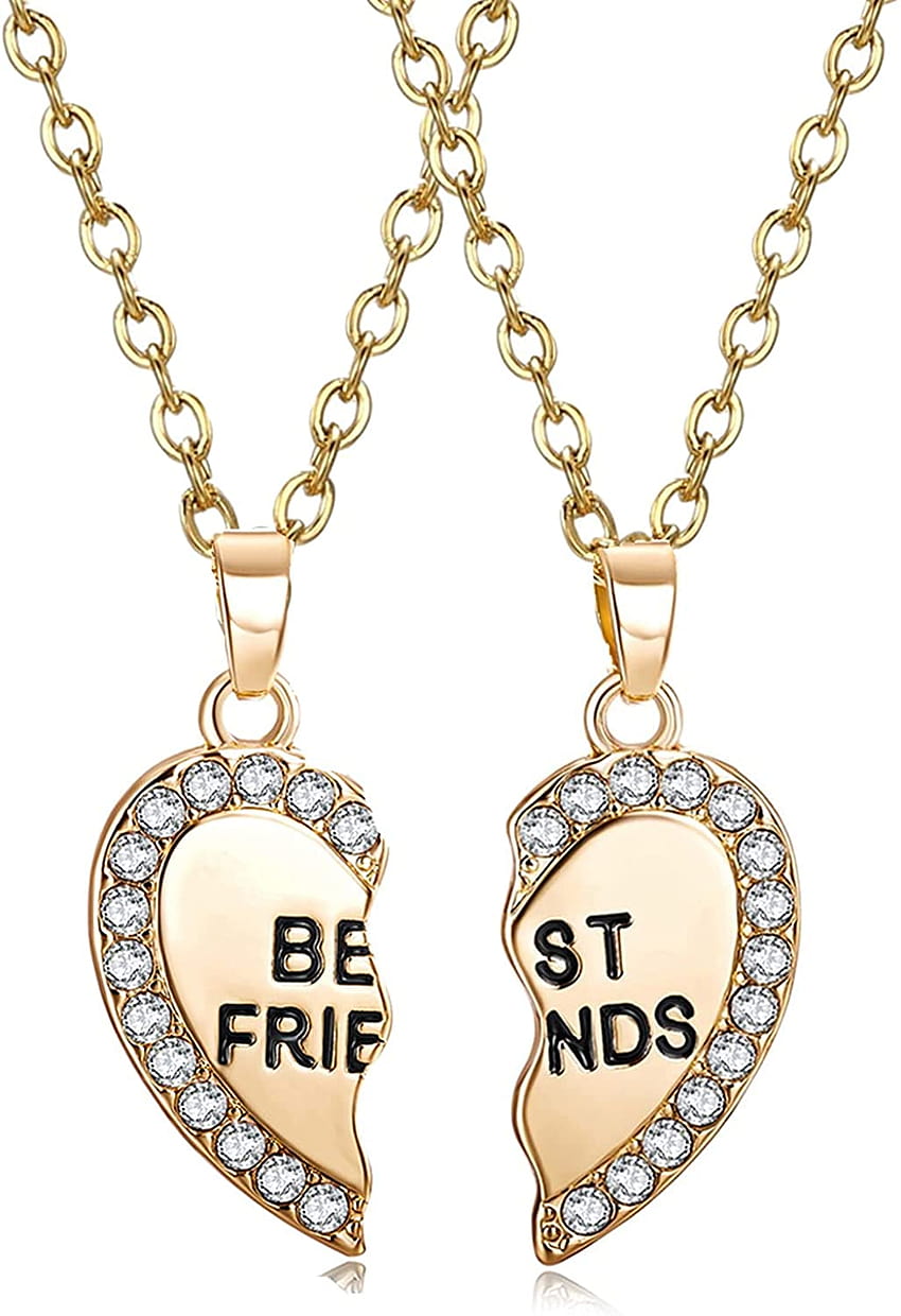 ODETOJOY Best Friends Necklace for 2 BFF Broken Heart Necklace Rhinestone Bestfriends Engraved Letters Pendant, bff necklace HD phone wallpaper