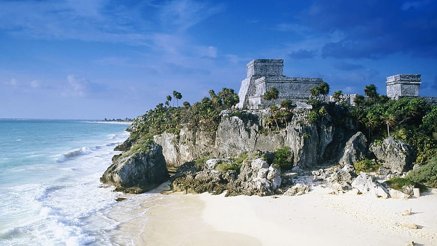 Mayan Ruins Mexico Beach HD wallpaper