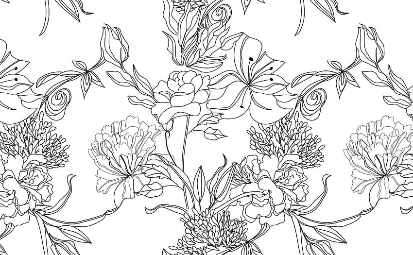 Black and white floral seamless pattern with eustomia flowers in hannd  drawn sketch style Nature illustration on white background  Stock Image   Everypixel