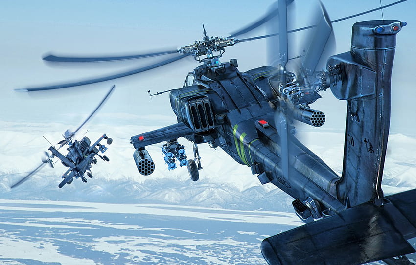the sky, snow, mountains, earth, helicopters, Boeing, combat, Apache, AH, ah 64 apache longbow helicopter HD wallpaper