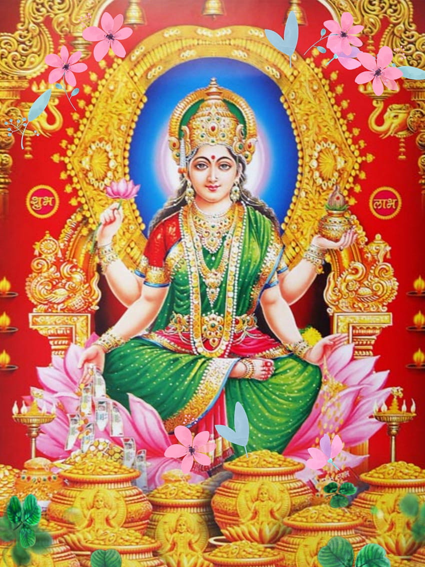 Déesse Lakshmi en sari vert, laxmi devi Fond d'écran de téléphone HD