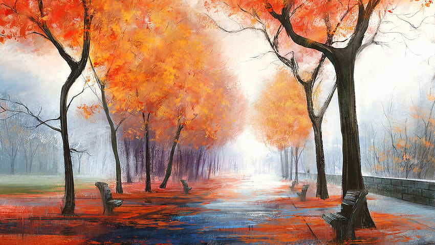 2560x1440 Autumn Park Digital Art 1440P Resolution , Backgrounds, and HD wallpaper