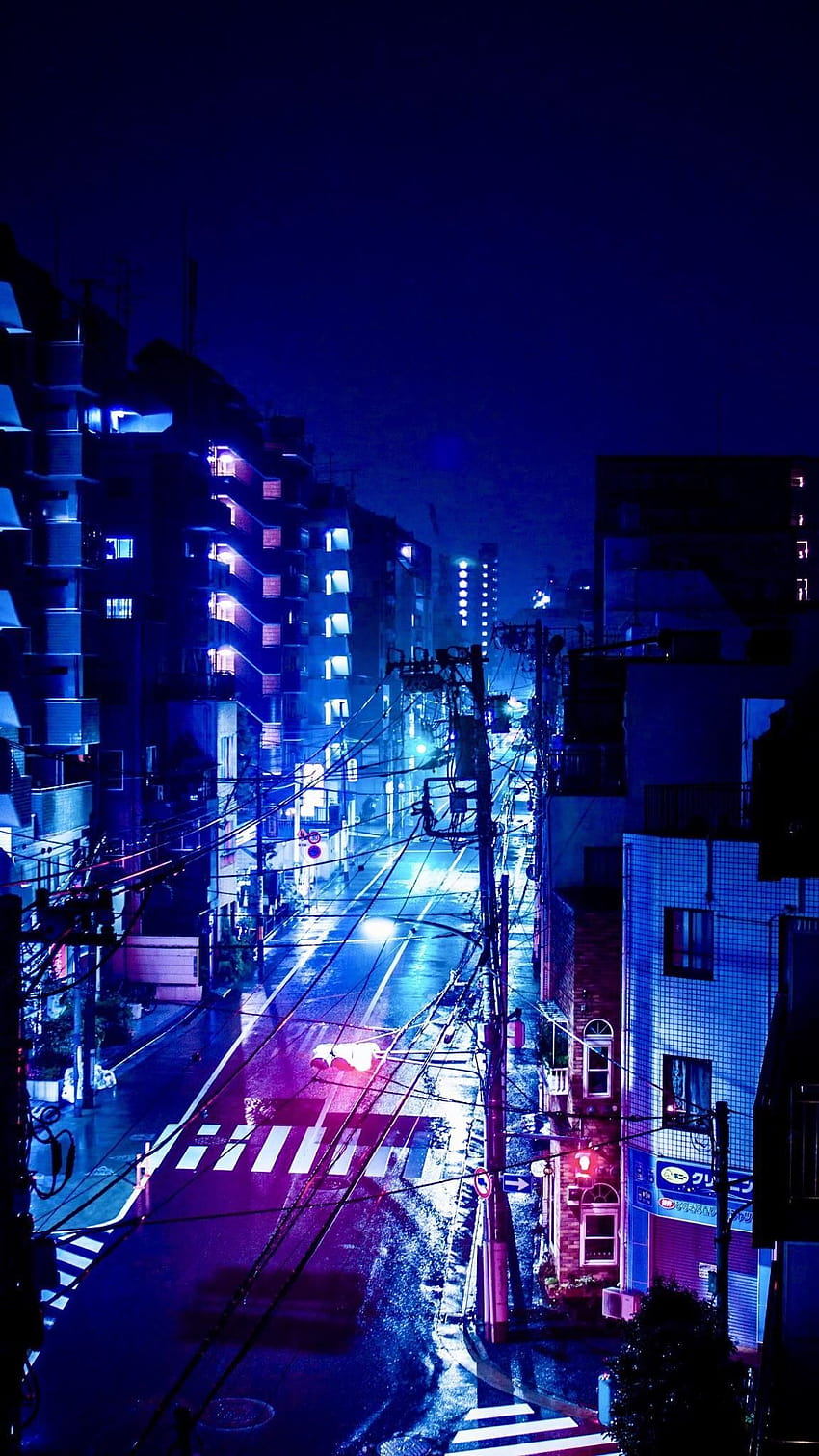 City Lights, Anime-Stadt lila HD-Handy-Hintergrundbild