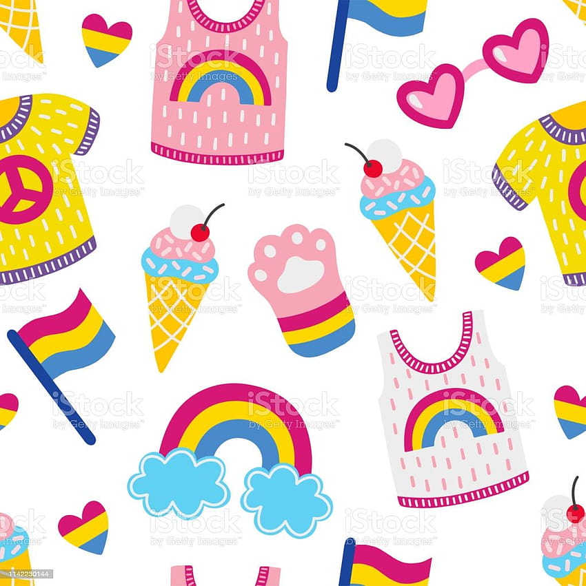 Seamless Pattern With Pansexual Flags And Symbols Lgbtq Community Hand Drawn Concept Stock Illustration, pansexual halloween HD phone wallpaper