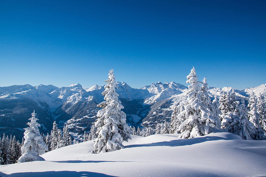 冬の山, 雪, 自然、雪山 高画質の壁紙