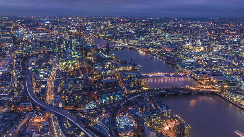 壁纸伦敦，英国，城市夜景，俯视高清宽屏：高清：全屏, ta HD wallpaper