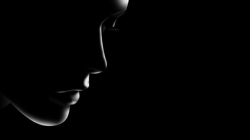 Digitale Kunst Minimalismus Schwarzer Hintergrund Gesicht Frauen Silhouette CGi Geschlossene Augen Profil Dark Black, women silhouette black and white HD-Hintergrundbild