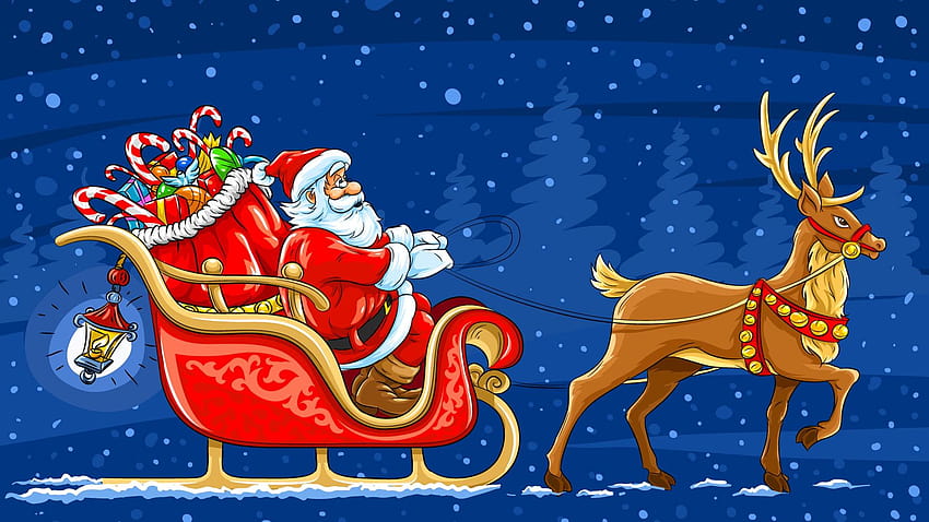 Santa Claus and his big bag with toys, santa claus christmas night HD wallpaper
