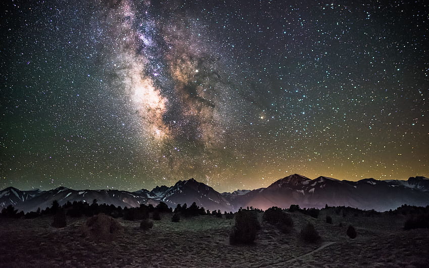 2560x1600 galaxy, night, starry sky, mountains, galaxy stars over mountain HD wallpaper