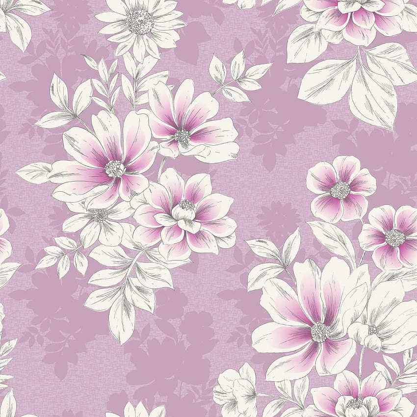 Details about Flower Floral Pattern Modern Metallic Pink Lilac Purple White Rasch, pink lilac flower HD phone wallpaper