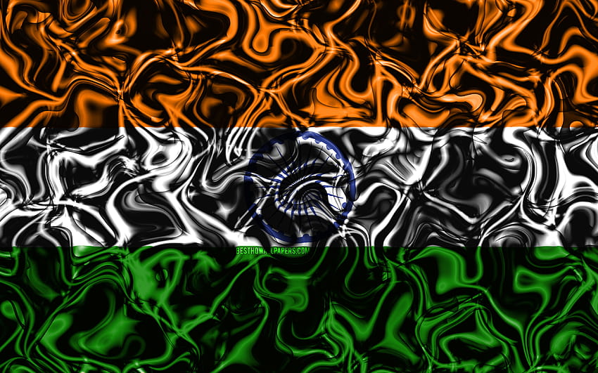 Bandera de India, humo abstracto, Asia, símbolos nacionales, bandera india, arte 3D, bandera 3D de India, creativo, países asiáticos, India con una resolución de 3840x2400. Alta calidad, arte indio. fondo de pantalla