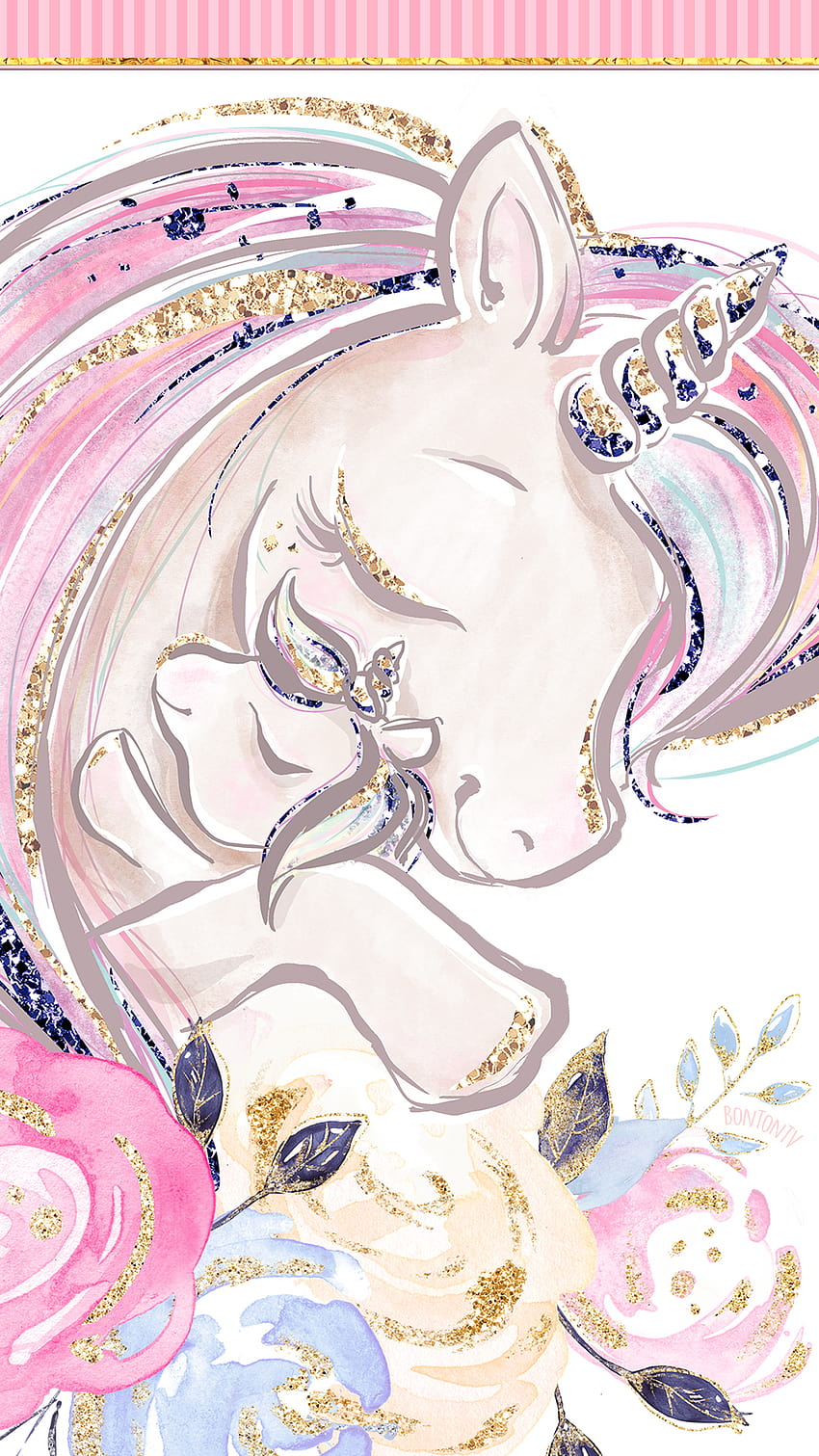 Phone Cute Unicorn Pink Glittery Gold Roses, gold unicorn phone HD phone wallpaper