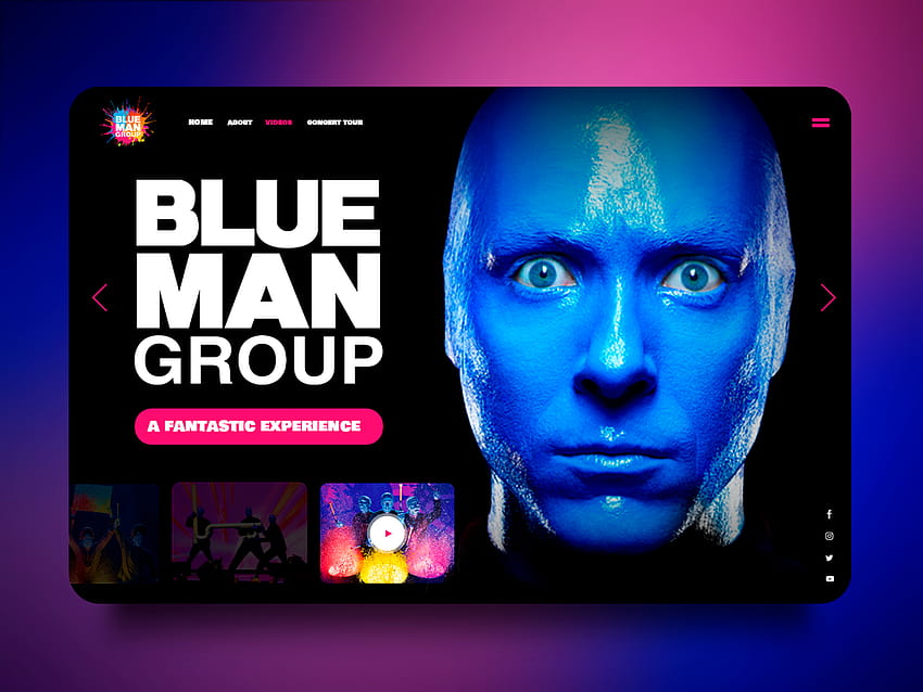Концепция на уебсайт Blue Man Group от Силвио Кузиол на Dribbble HD тапет