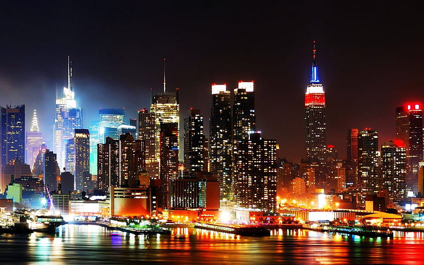NYC Skyline Group, Ню Йорк вечер HD тапет