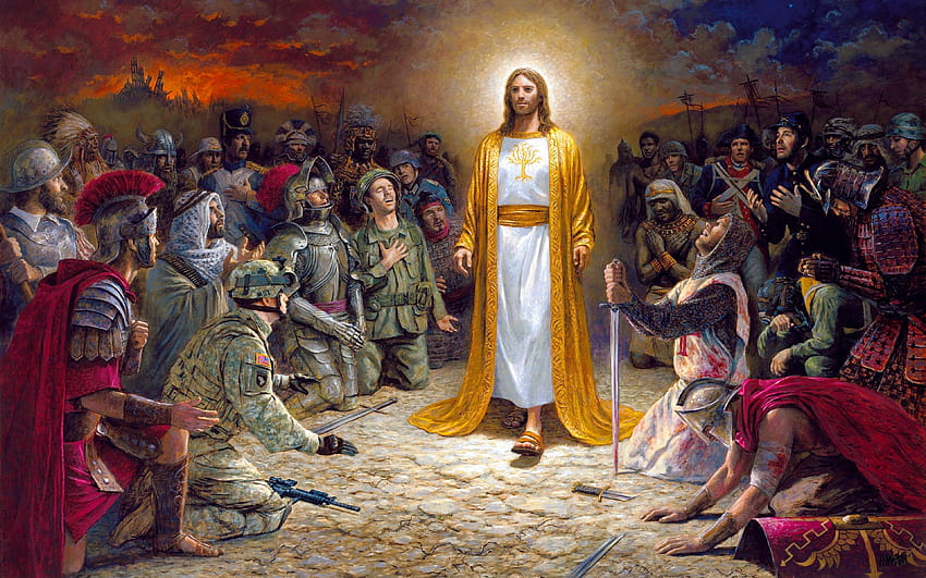Войници на Исус Христос се молят пред Господа за извършените грехове HD тапет