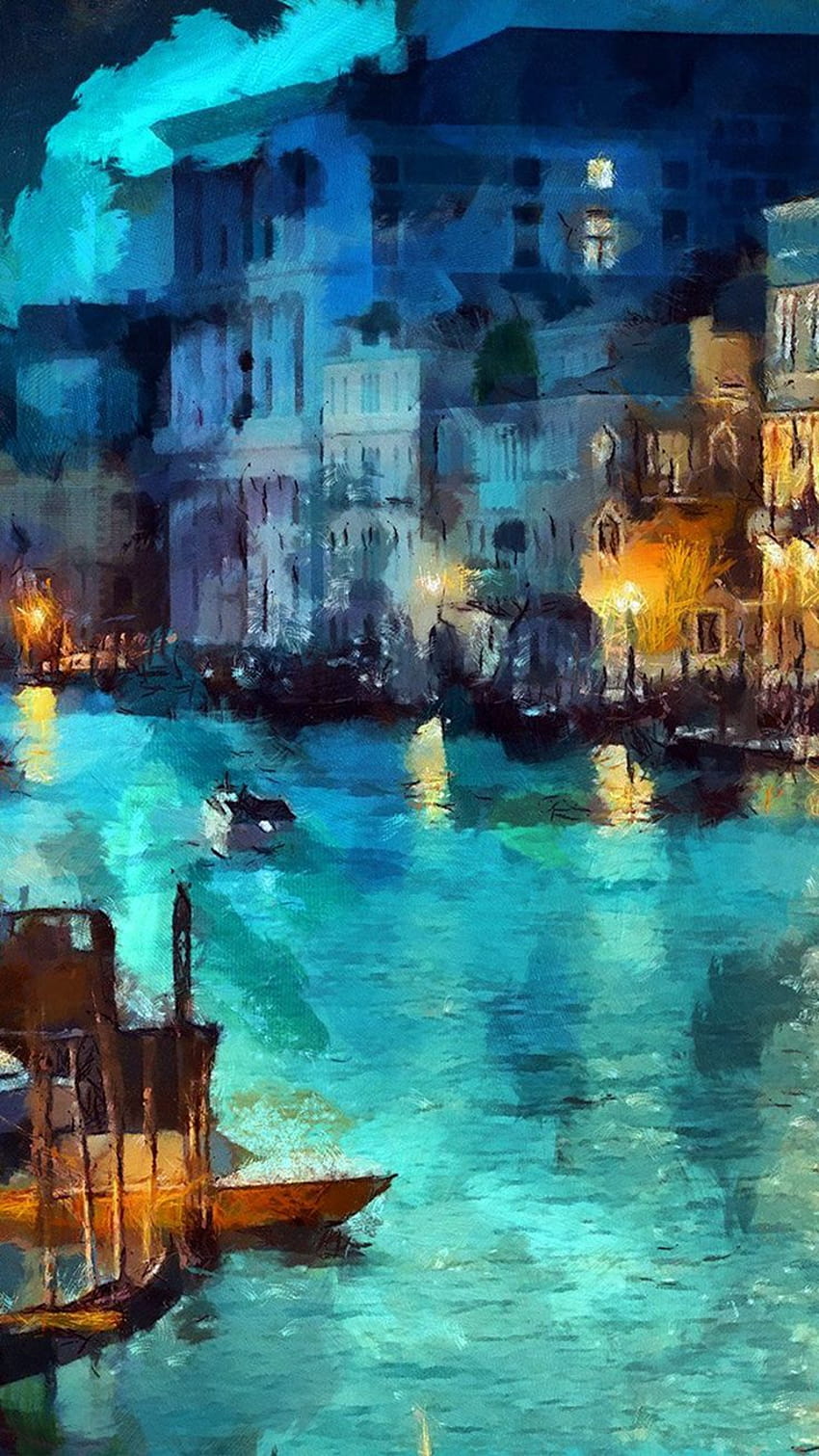 Art Classic Painting Water Lake Night Blue, nocne malowanie Tapeta na telefon HD