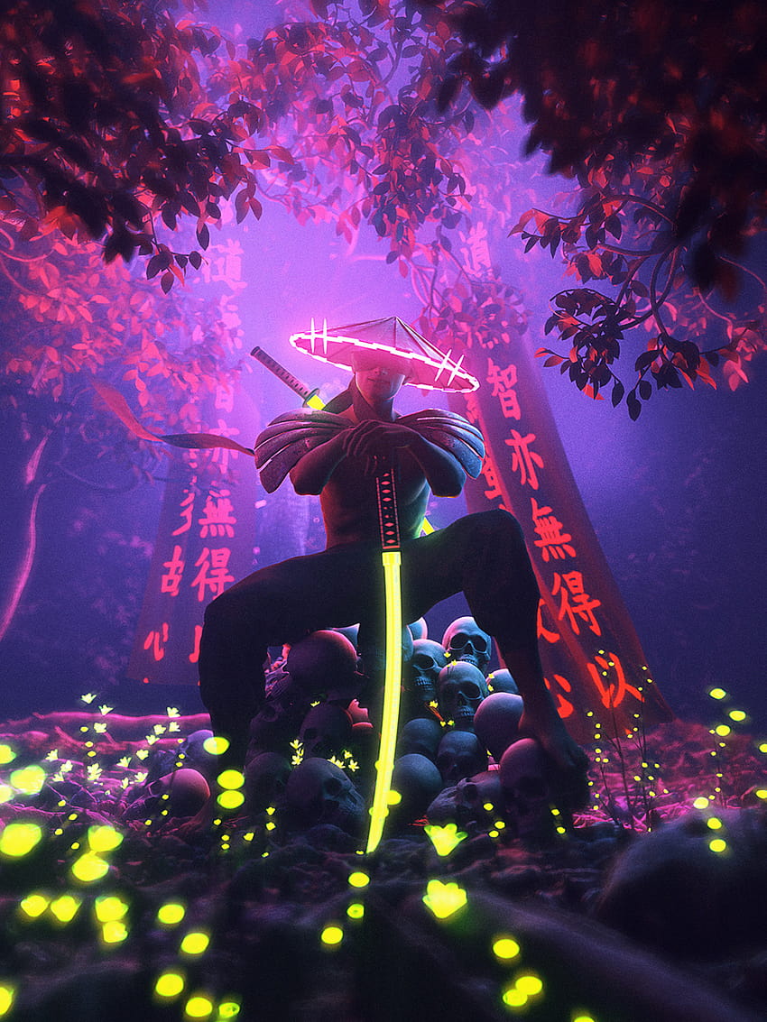 Neonowy samuraj na Behance w 2020 roku, anime samuraj 4d Tapeta na telefon HD