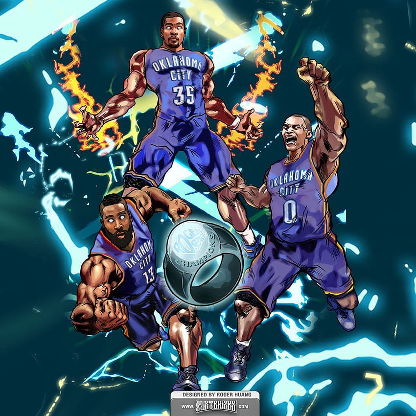 Финалите на НБА 2012 – Голямата тройка „шампиони“ на Оклахома Сити Тъндър HD тапет за телефон