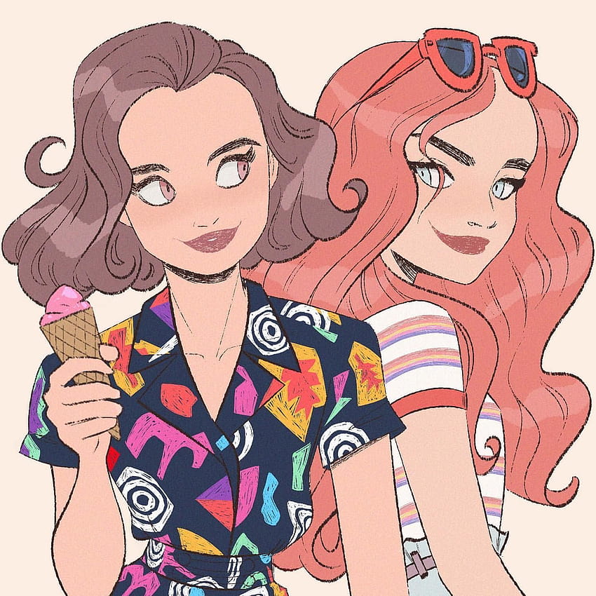 Stranger Things Eleven and Max Eating Ice Cream by MAYA LIOR, millie bobby brown cartoon HD phone wallpaper