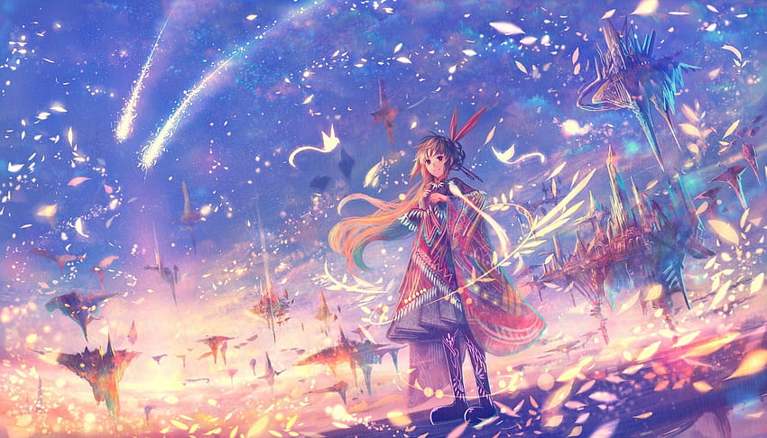 Anime Girl, Fantasy World, Petals, Floating Island, anime world HD ...