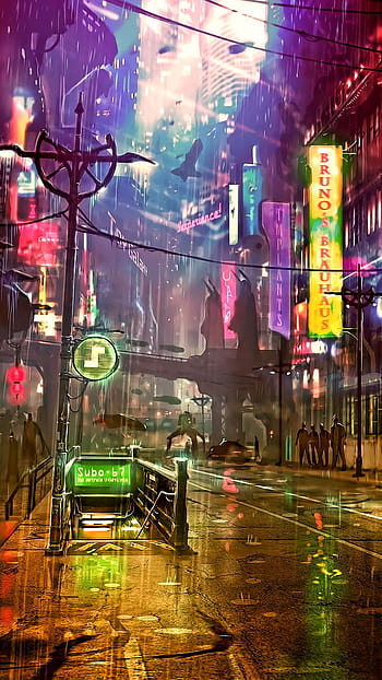 Futuristic cyberpunk anime city - backiee