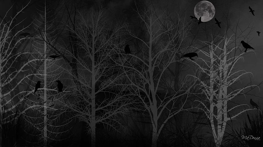 Spooky Tag – Dreads Winter Firefox Persona Birds Halloween Dark Forest Spooky Moon Crows Black, winter spooky HD wallpaper