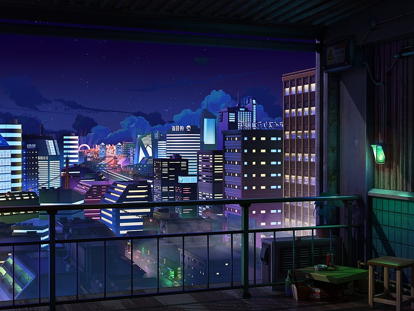 Anime Paisaje urbano, Noche, Edificios, Balcón, Estrellas, balcón de anime  fondo de pantalla | Pxfuel