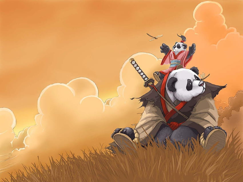 Inspirational Panda Animated, orange backgrounds panda HD wallpaper