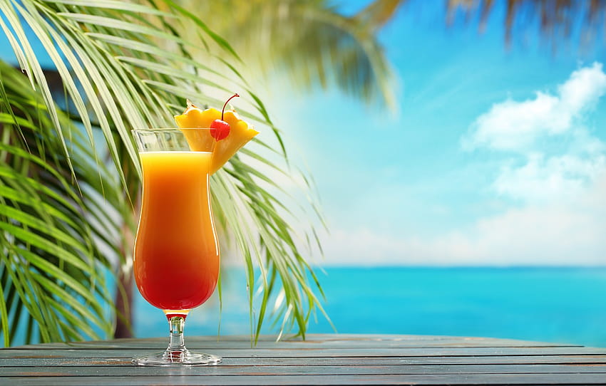 Mer, plage, cocktail, été, fruits, boissons été Fond d'écran HD