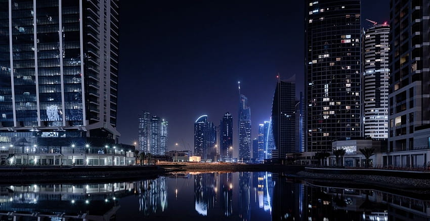 Dubai world cities architecture buildings skyscraper lakes, dubai buildings night lights HD wallpaper