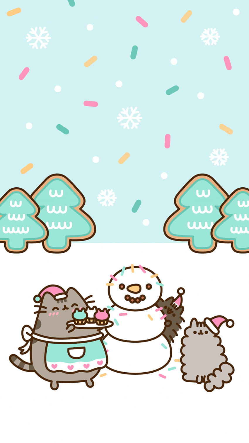 Exclusivo Pusheen Android y iPhone® Christmas, christmas cat kawaii fondo de pantalla del teléfono