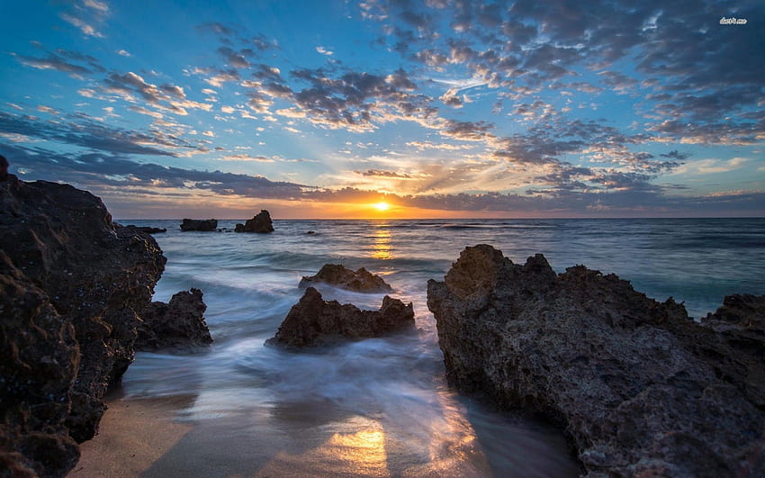 Ocean sunset by the rocky beach, sunset rocky beach HD wallpaper | Pxfuel