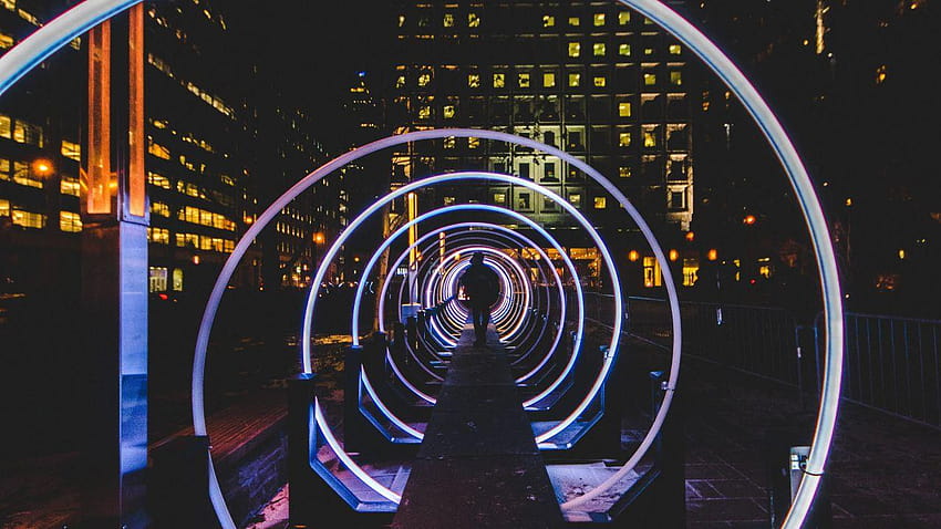 Nacht, Spirale, Urban, Mann, Tunnel, LED, Neon, LED-Maske HD-Hintergrundbild