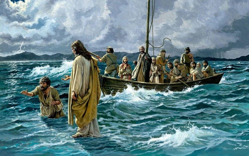 Czy Piotr może chodzić po wodzie? Czy grzesznicy mogą być nieomylni? Tapeta HD