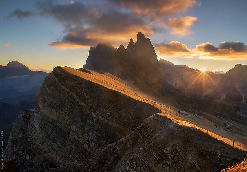 Morning Landscape of Dolomites Alps. Majestic Seceda Peak During, view on seceda peak HD wallpaper
