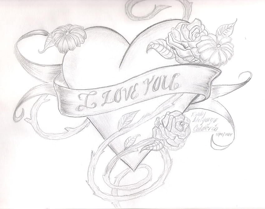 Обичам те Рисунки с молив със сърце, клипс, нарисувана любов HD тапет