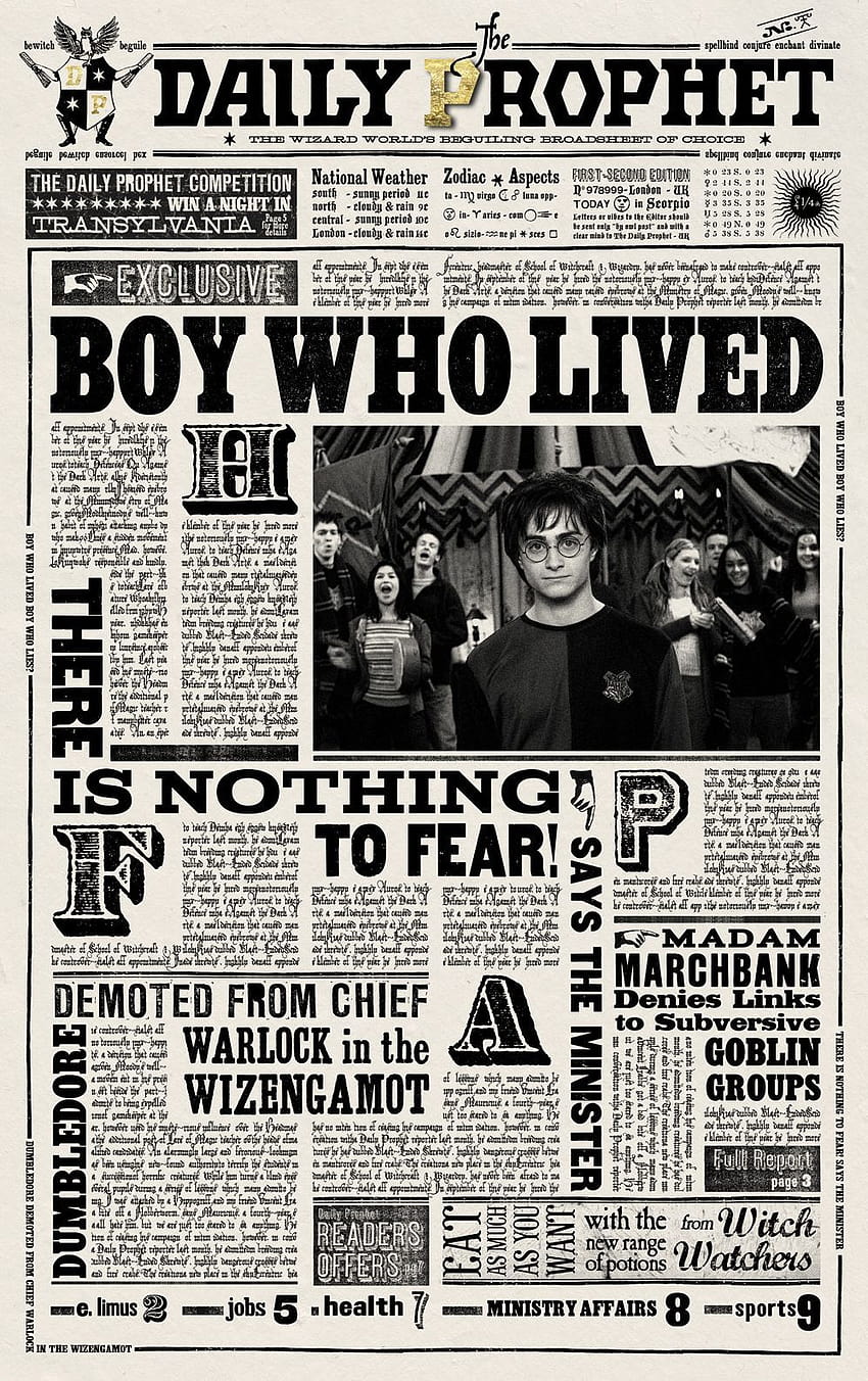 Harry Potter Daily Prophet Printable Profeta quotidiano Sfondo del telefono HD