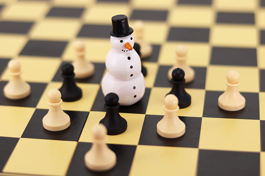 6000x4000 chess, snowman, figures, pawns, chess board, game backgrounds, indoor games HD wallpaper