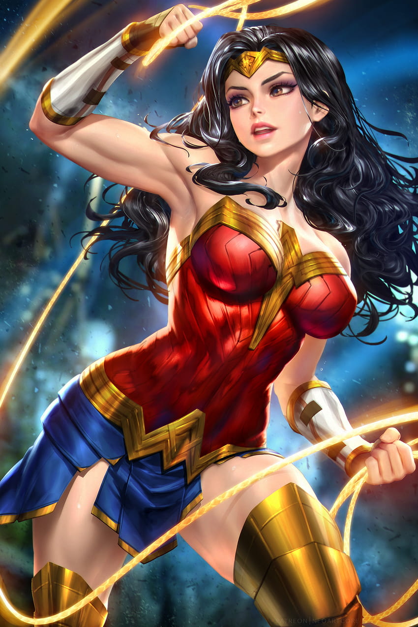 Wonder Woman DC Comics Superhéroes Mujeres Fantasy Girl Black Hair Vertical Portrait Display Tiaras, mujeres verticales fondo de pantalla del teléfono