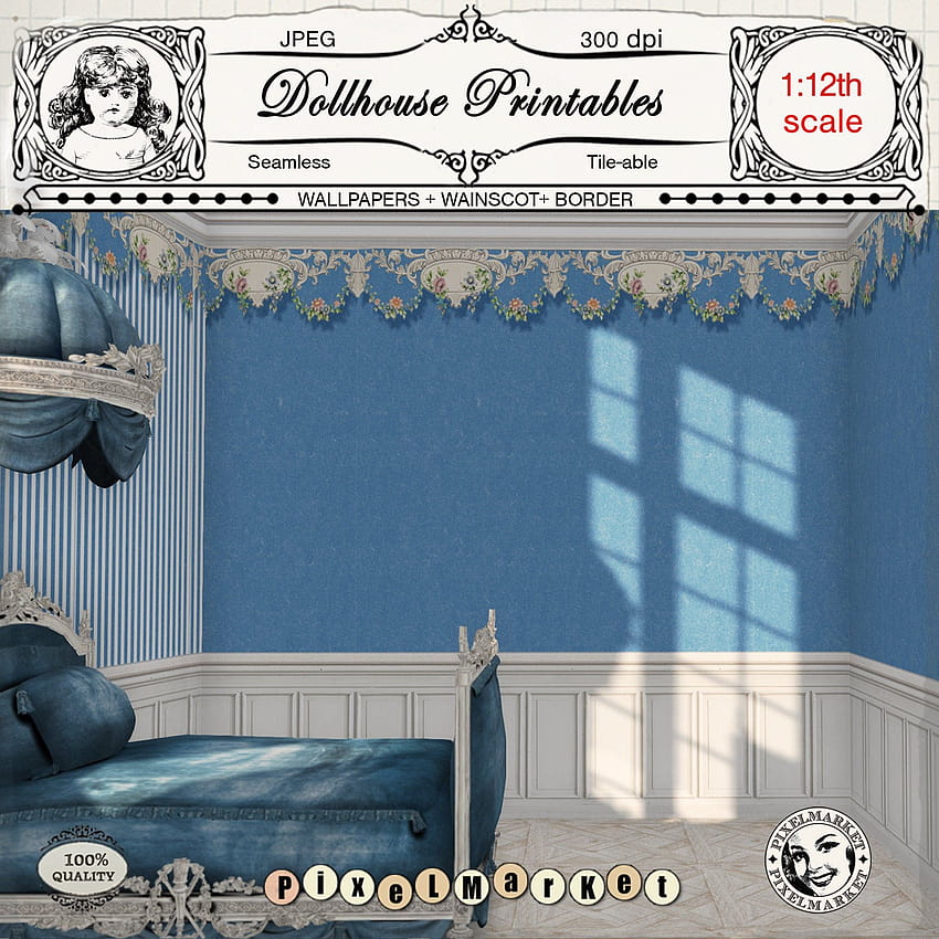 Printable Dollhouse WAINSCOT & Floral BORDER, doll house HD phone wallpaper