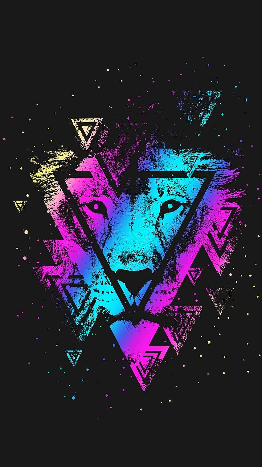 Lion, colorful, triangle, art, muzzle, lion graffiti HD phone wallpaper