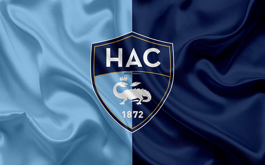 Le Havre AC, tekstur sutra, logo, bendera sutra biru, klub sepak bola Prancis, lambang, Ligue 2, Le Havre, Prancis, sepak bola, Le Havre FC dengan resolusi 3840x2400. Kualitas Tinggi, hac Wallpaper HD