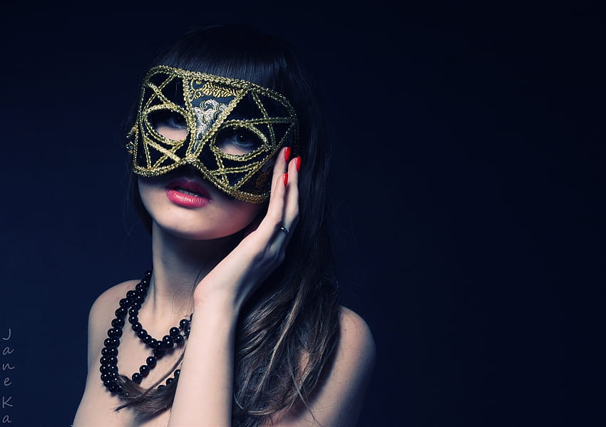 жени, дълги коси, колиета, син фон, венециански маски ::, маскарадна маска HD тапет