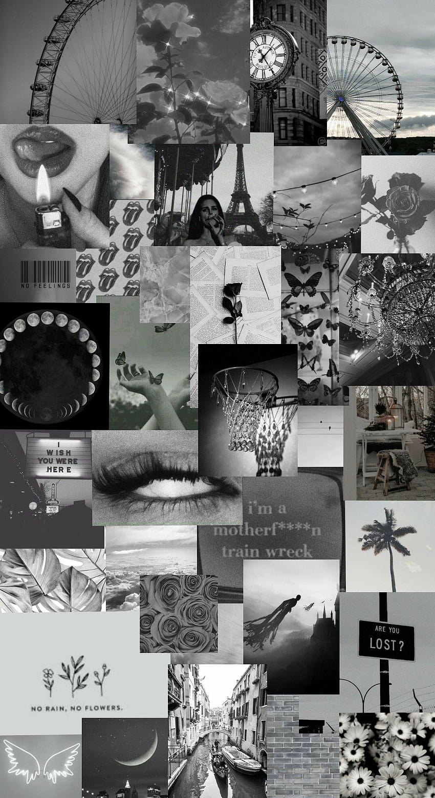 Estética gris, collage vintage gris fondo de pantalla del teléfono