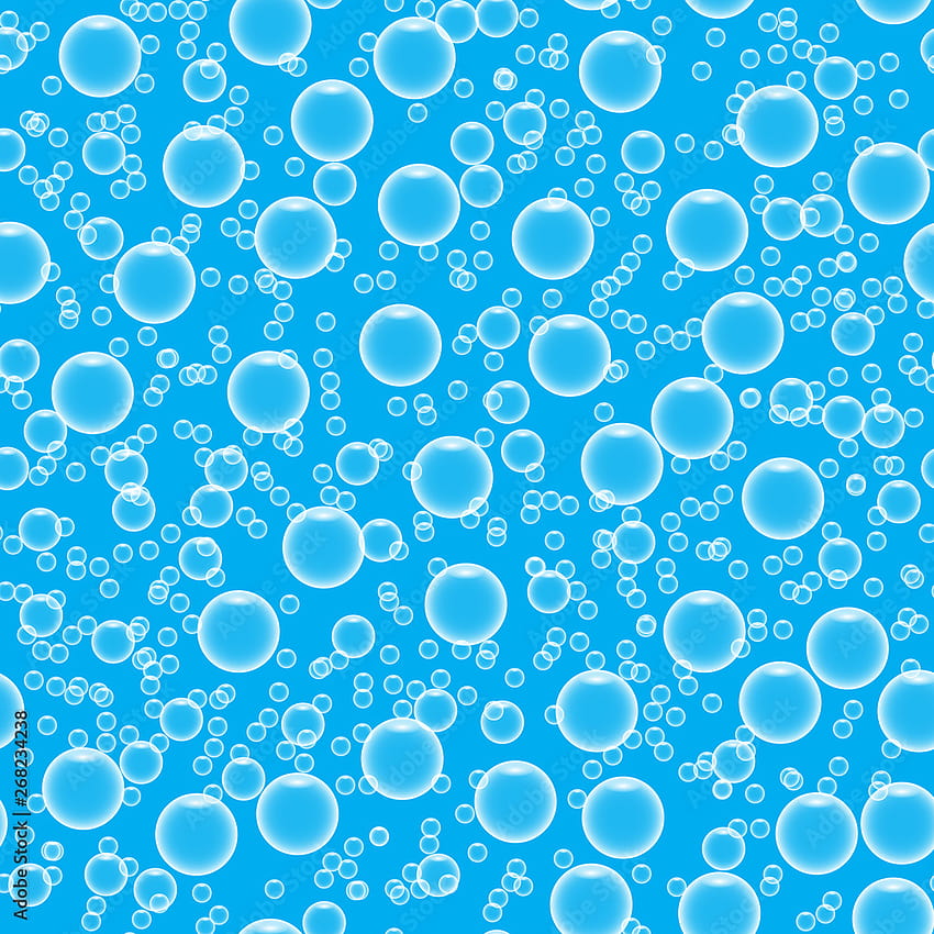 파란색 배경 가로 원활한 패턴에 물에 거품. 원과 액체, 조명 디자인, 맑은 비눗물 반짝임, 벡터 일러스트레이션. 추상 파란색 거품 배경입니다. 재고 벡터 HD 전화 배경 화면